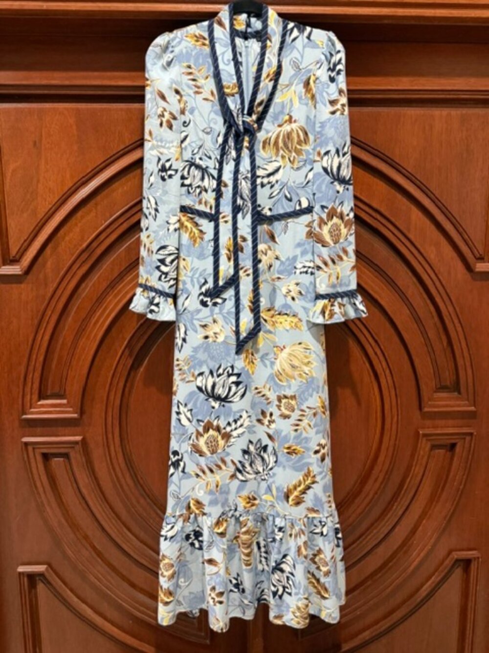 BCBGMAXAZRIA Floral Ruffled Maxi Dress Ashley Blue